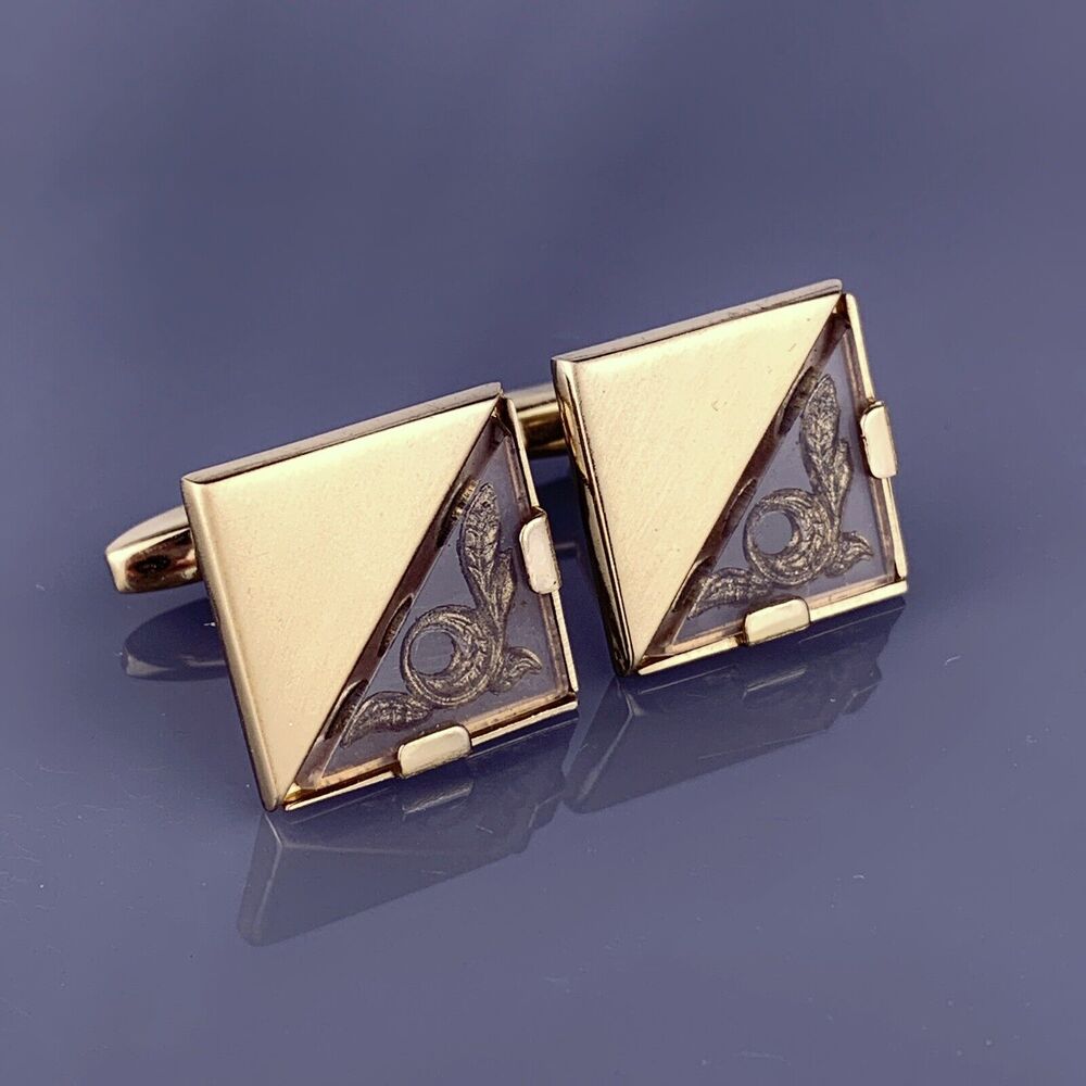 Lucite Leaves Gold Plated Cufflinks Intaglio Wreath Satin Foster Vintage